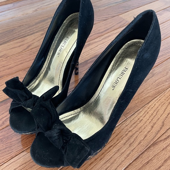 Black velvet and leopard print heels - Picture 5 of 7